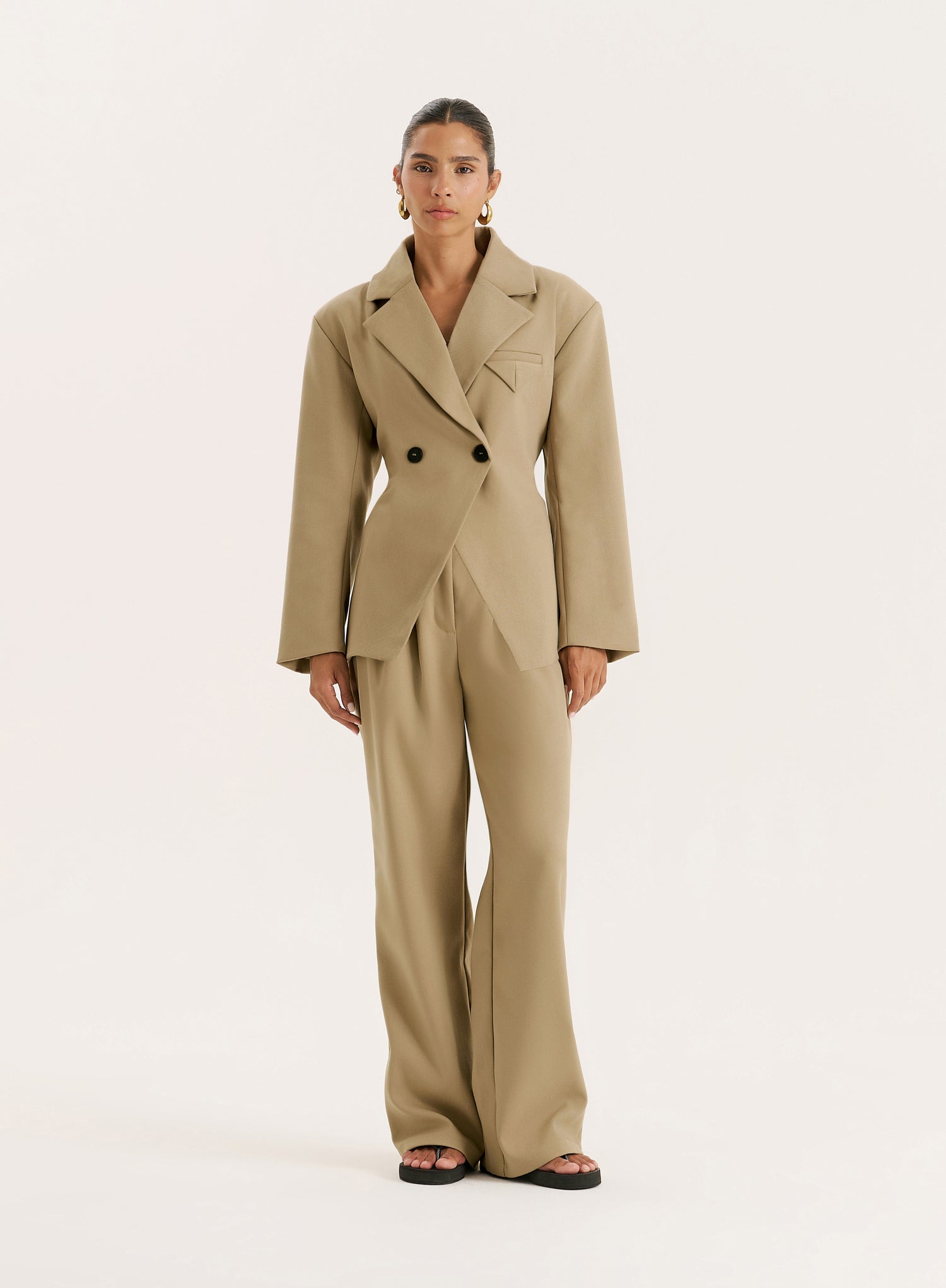 Camel Tailored Wide Leg Trouser